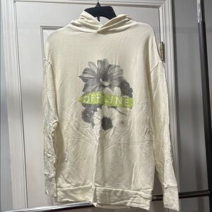 Aerie Cream Hoodie with Gray Floral Design